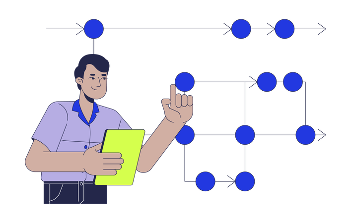 Desarrollador backend trabajando en el mapa de estructura  Ilustración