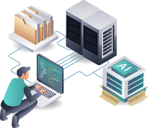 Desarrollador centrado en la programación de servidores de big data  Ilustración