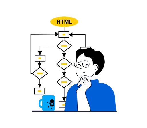Desarrollador creando un gráfico de algoritmo HTML  Ilustración