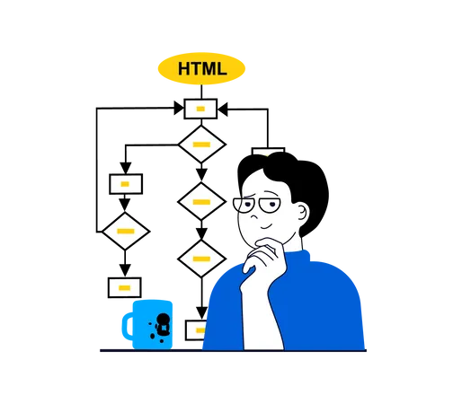 Desarrollador creando un gráfico de algoritmo HTML  Ilustración