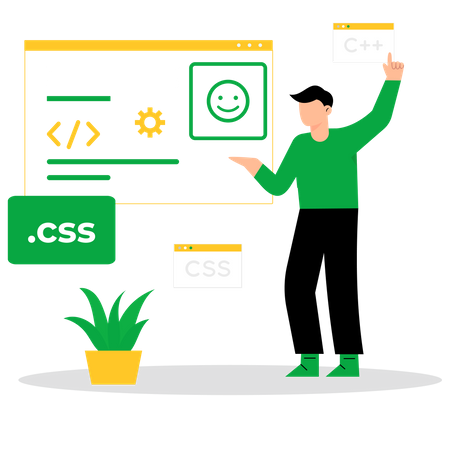 Desarrollador CSS masculino trabajando en un sitio web  Illustration