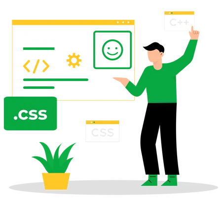 Desarrollador CSS masculino trabajando en un sitio web  Illustration