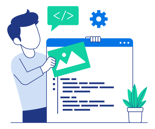 Código de programa de prueba para desarrollador de software masculino para aplicación móvil  Ilustración