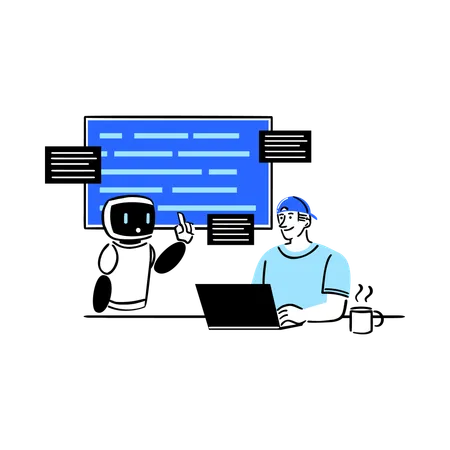 Desarrollador de software que colabora con IA  Ilustración