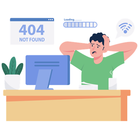 Desarrollador frustrado con el error 404  Ilustración