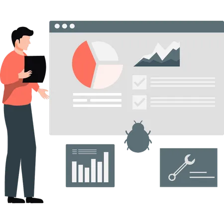 Desarrollador haciendo informe gráfico de observación  Ilustración