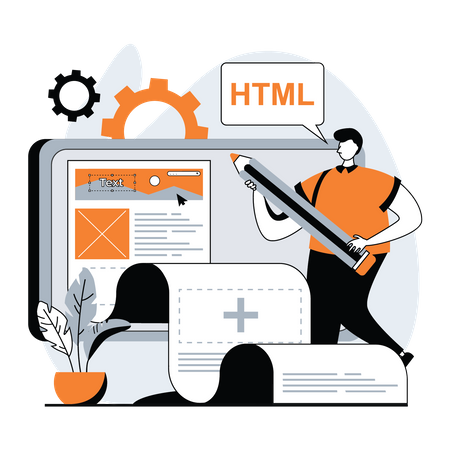 Desarrollador HTML trabajando en desarrollo web.  Ilustración