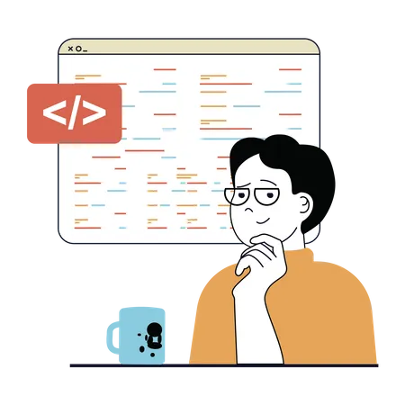 Desarrollador masculino pensando en codificar  Ilustración
