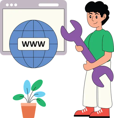 Desarrollador masculino que trabaja con servicios web  Ilustración