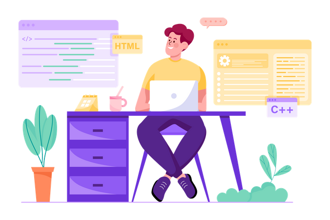 Desarrollador masculino trabajando en el proyecto  Ilustración