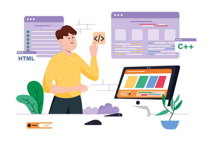 Desarrollador masculino trabajando en el proyecto  Ilustración