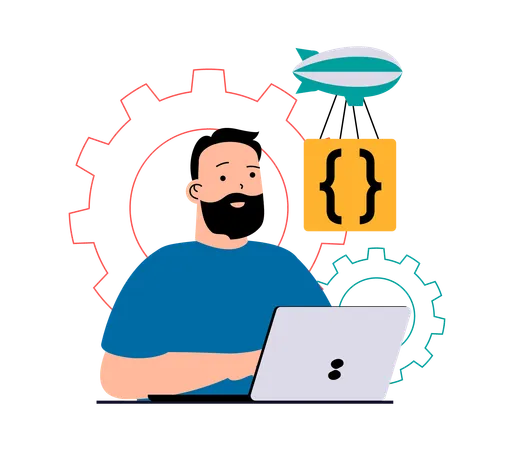 Desarrollador masculino trabajando en una computadora portátil  Ilustración
