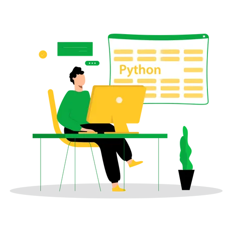 Desarrollador de Python masculino trabajando en un sitio web  Ilustración