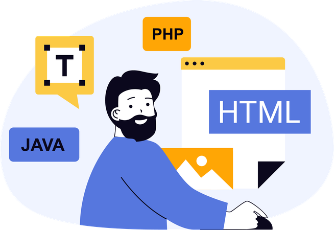 El desarrollador trabaja en diferentes lenguajes de programación.  Ilustración