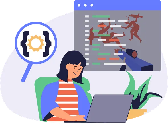 Desarrollador que trabaja en juegos en línea  Ilustración
