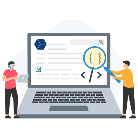 Desarrollador revisando codificación  Ilustración