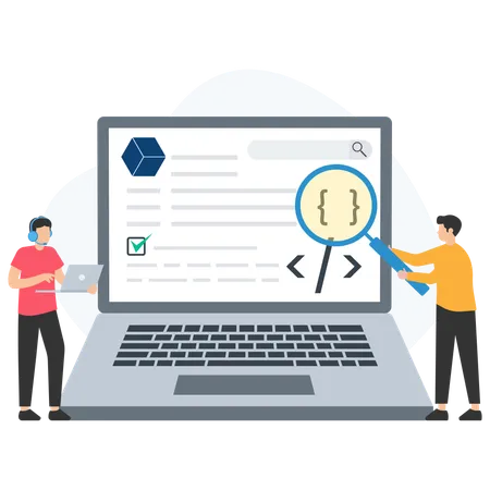 Desarrollador revisando codificación  Ilustración