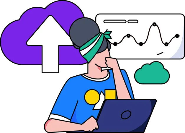 El desarrollador trabaja en tecnología en la nube  Ilustración