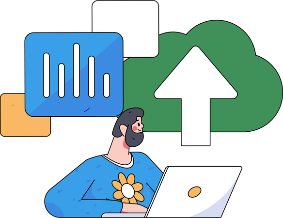 El desarrollador trabaja en tecnología en la nube  Ilustración