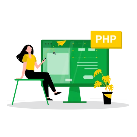 Desarrollador trabajando con código PHP  Ilustración