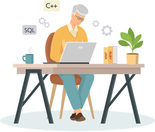 Desarrollador trabajando en el diseño web  Ilustración