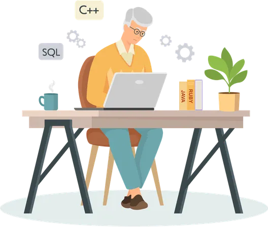 Desarrollador trabajando en el diseño web  Ilustración