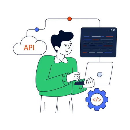 Desarrollador trabajando en Web API  Ilustración