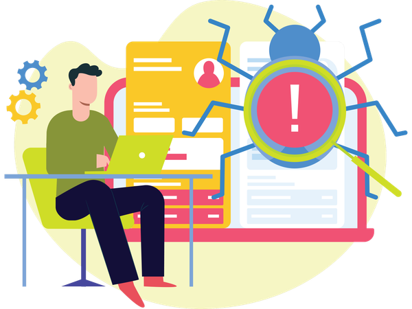 Desarrollador trabajando en la corrección de errores  Ilustración