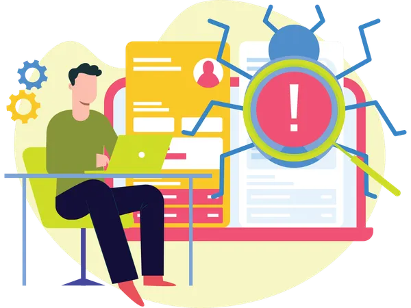 Desarrollador trabajando en la corrección de errores  Ilustración