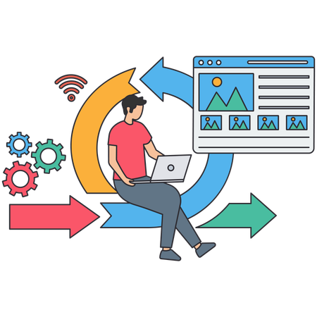 Desarrollador trabajando en la interfaz adaptativa  Ilustración