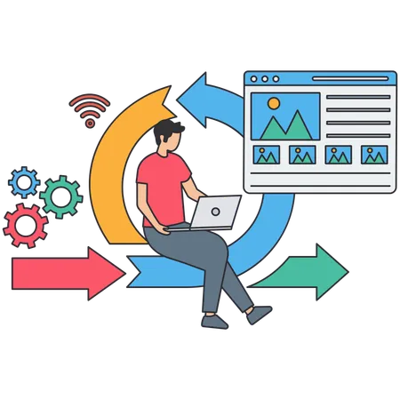 Desarrollador trabajando en la interfaz adaptativa  Ilustración