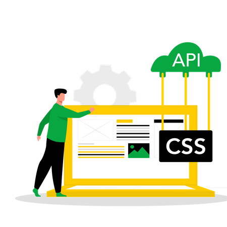 El desarrollador web conecta el sitio web a la API mediante CSS  Ilustración