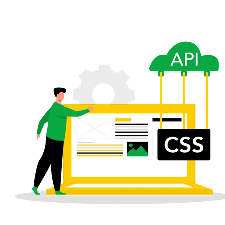 El desarrollador web conecta el sitio web a la API mediante CSS  Ilustración