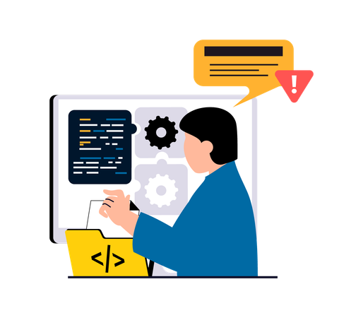 Desarrollador web masculino resolviendo error  Ilustración