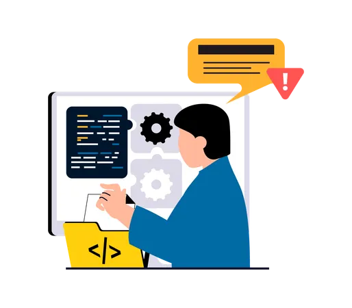 Desarrollador web masculino resolviendo error  Ilustración