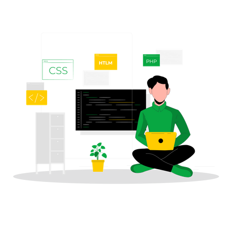 Desarrollador web masculino que trabaja con lenguaje CSS  Illustration