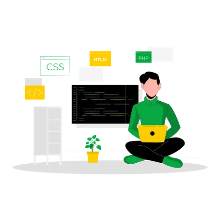 Desarrollador web masculino que trabaja con lenguaje CSS  Illustration