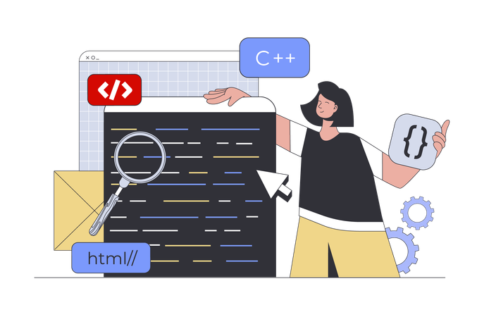 Desarrolladora femenina haciendo programación  Ilustración