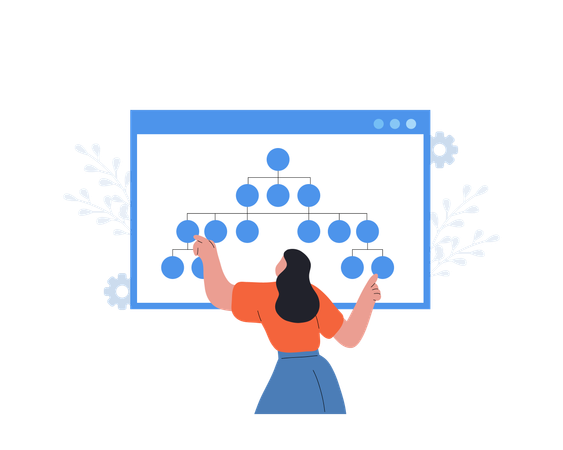 Desarrolladora organiza la arquitectura del sitio. Diagrama y estructura del sitio web  Ilustración