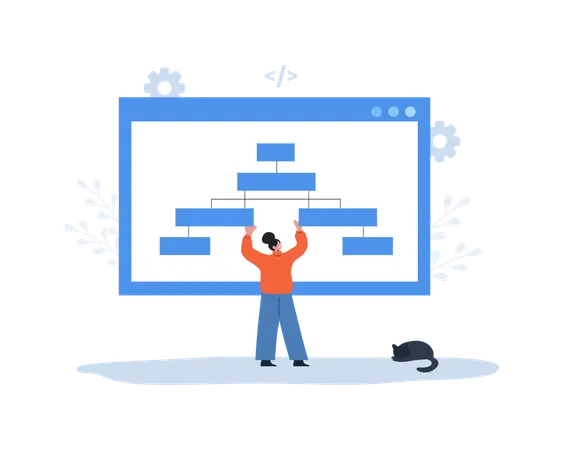 Desarrolladora femenina organiza la estructura del sitio  Ilustración