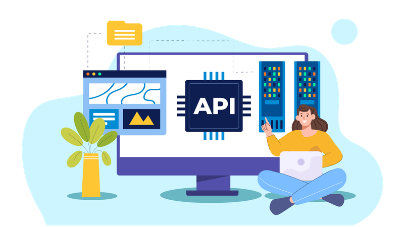 Desarrolladora trabajando en pruebas de API  Ilustración