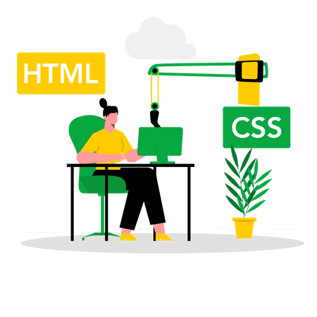 Desarrolladora que trabaja con lenguaje CSS y HTML  Ilustración