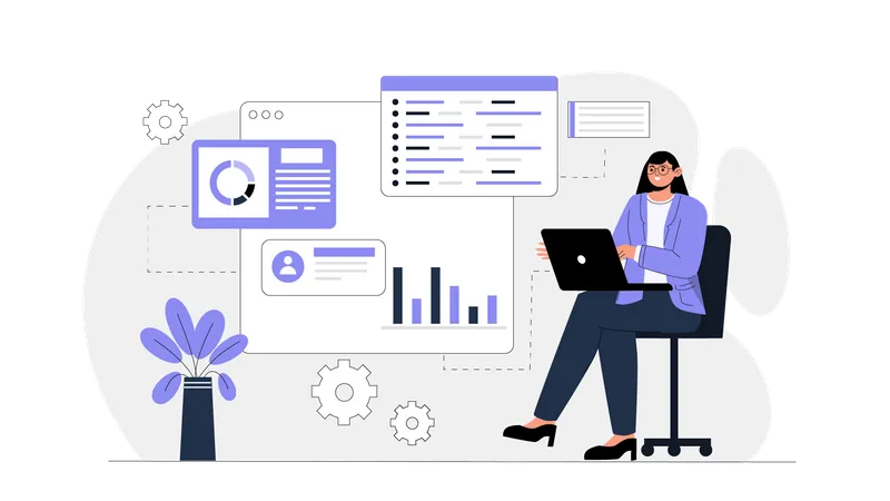 Desarrolladora trabajando en análisis de datos  Illustration