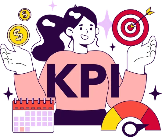 Desarrolladora trabajando en KPI  Ilustración