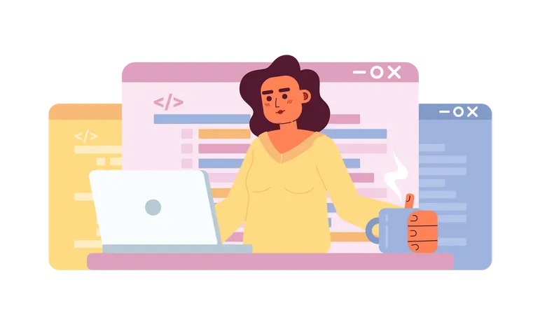 Desarrolladora web femenina trabajando en la oficina  Ilustración