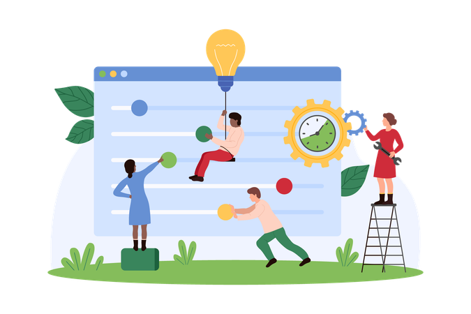 Desarrolladores de negocios trabajando en la configuración del software  Ilustración