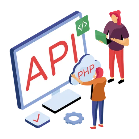 Desarrolladores que trabajan en herramientas API  Ilustración