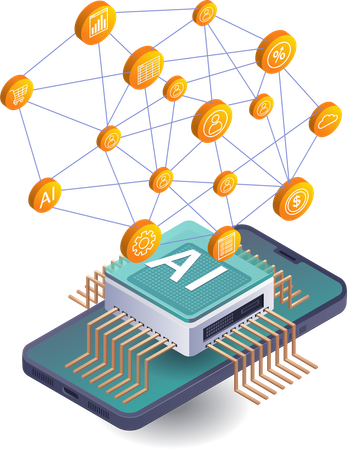 Desarrollo de redes empresariales con aplicaciones de inteligencia artificial para teléfonos inteligentes  Ilustración