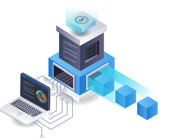 Desarrollo de tecnología de gestión de servidores de datos empresariales.  Ilustración