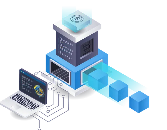 Desarrollo de tecnología de gestión de servidores de datos empresariales.  Ilustración